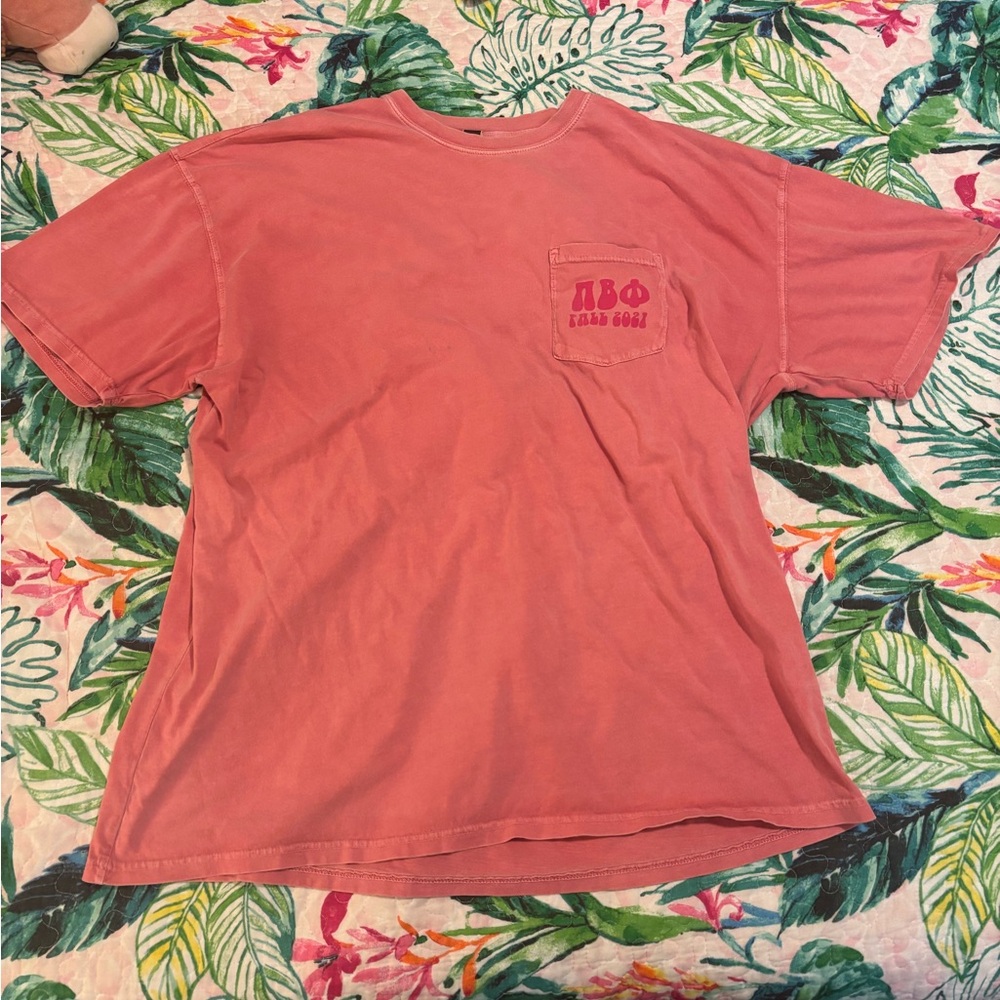 Pink T-Shirt with Pi Phi Greek Letters